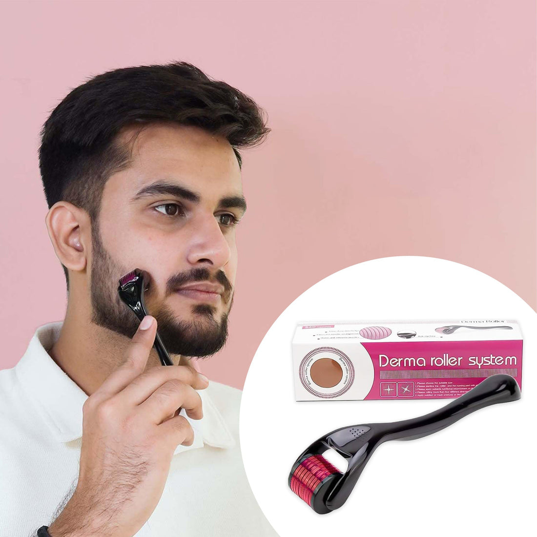 Beard growth oil and derma roller